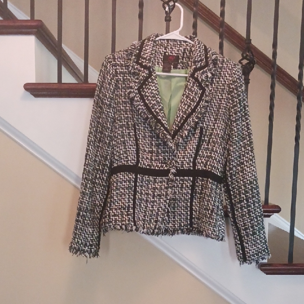 True Meaning Women's Tweed Blazer with Black Trim